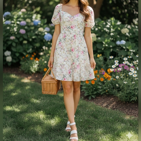 City Studio Dresses & Skirts - City Studio Pink Floral Eyelet Mini Dress, Size L